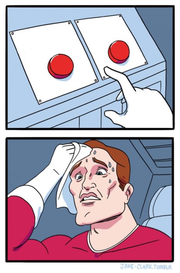 Two Buttons meme about Jinx